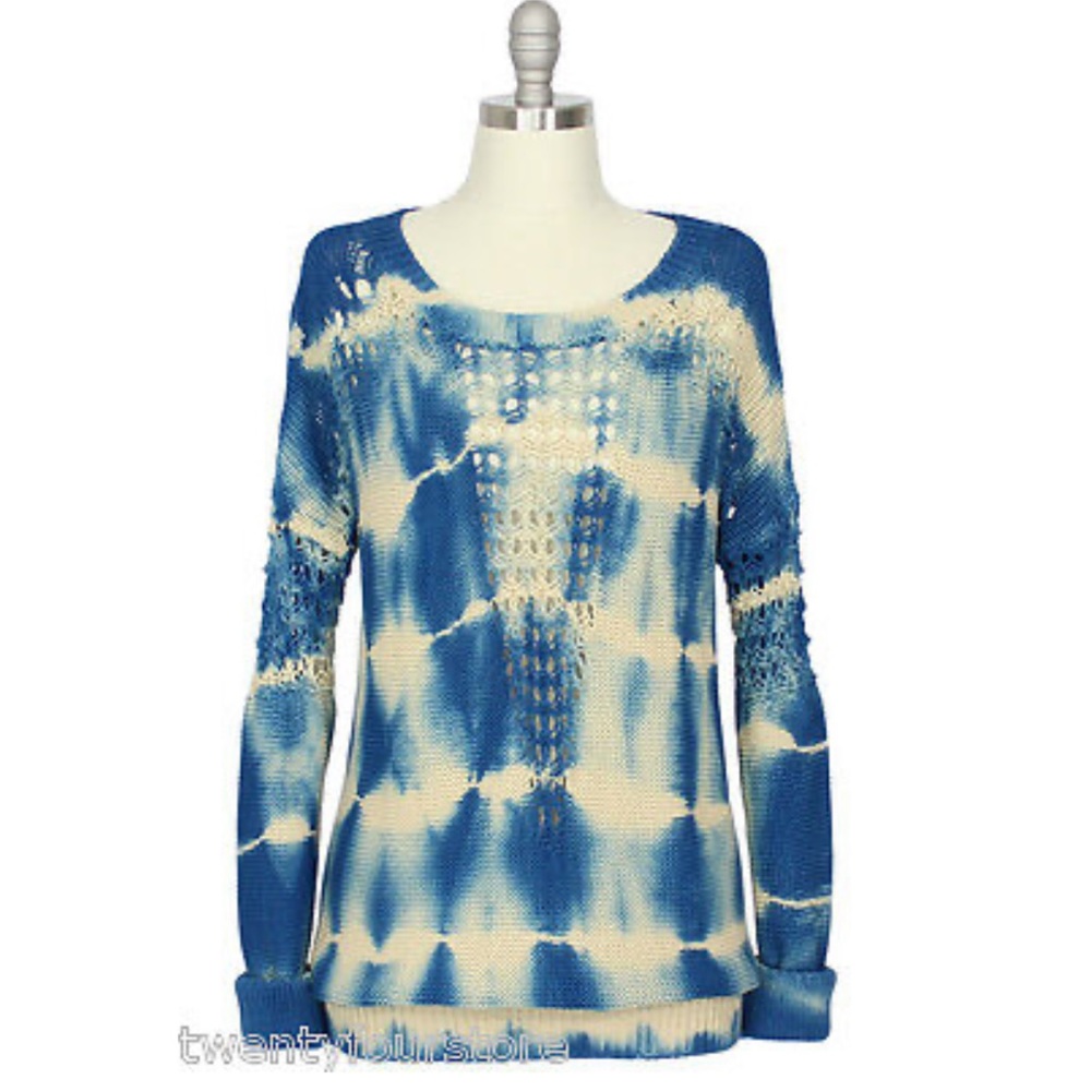 NWT $300 Twelfth Street by Cynthia Vincent Blue Tie Dye Sweater